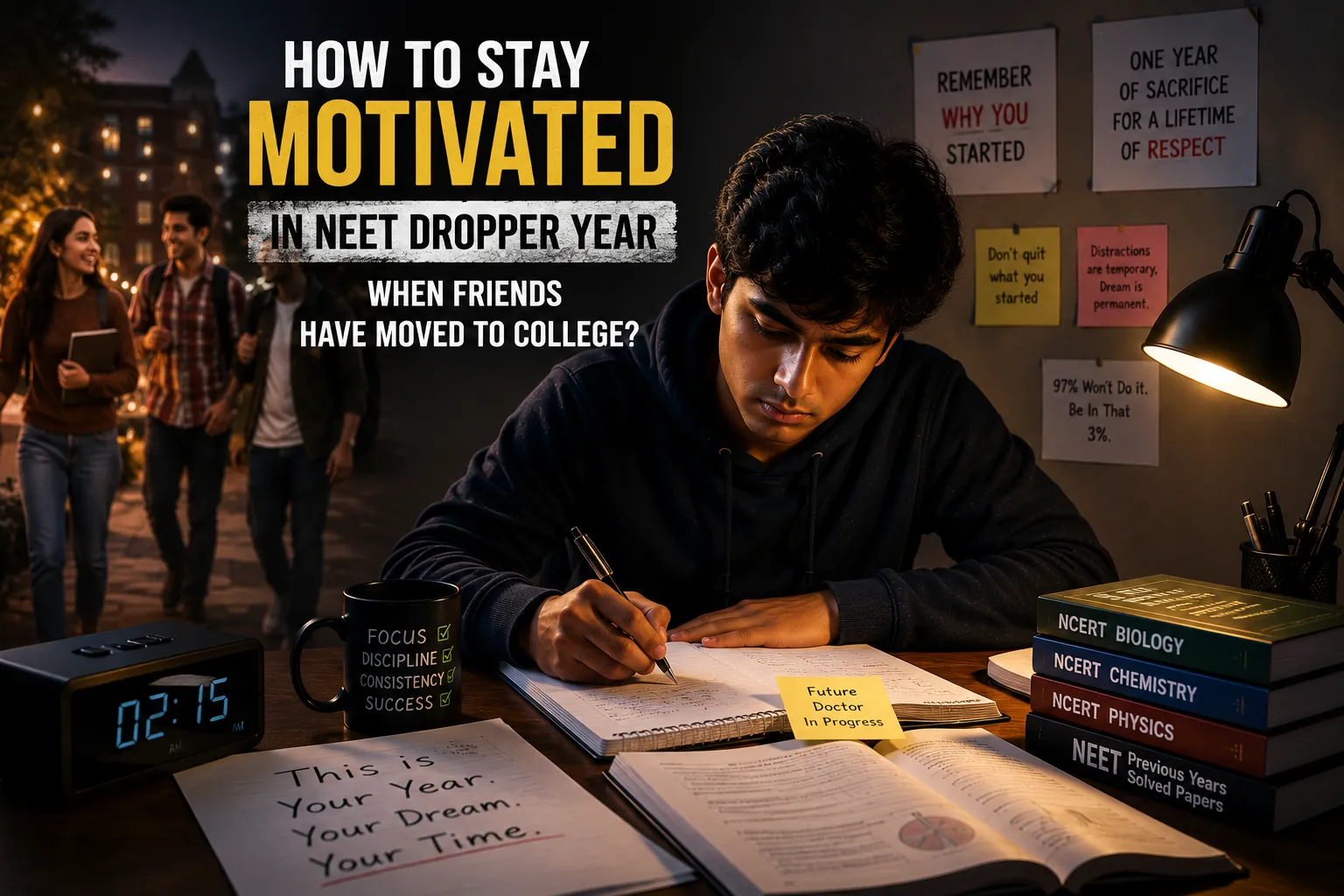 How to stay motivated in NEET dropper year when friends have moved to college?
